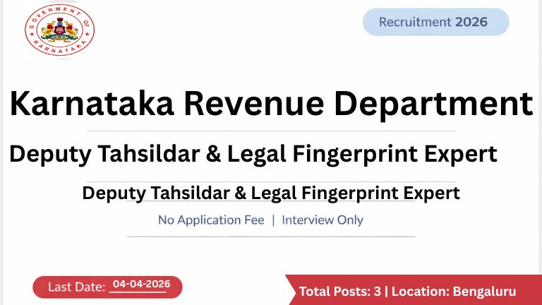 Karnataka Revenue Department Recruitment 2026 notification banner with last date and no application fee details
