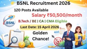 BSNL SET Recruitment 2026 banner showing 120 vacancies and salary up to 50500 per month
