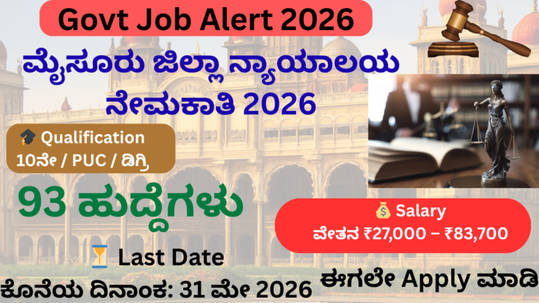 Mysuru District Court Recruitment 2026 93 posts apply online last date 31 May 2026