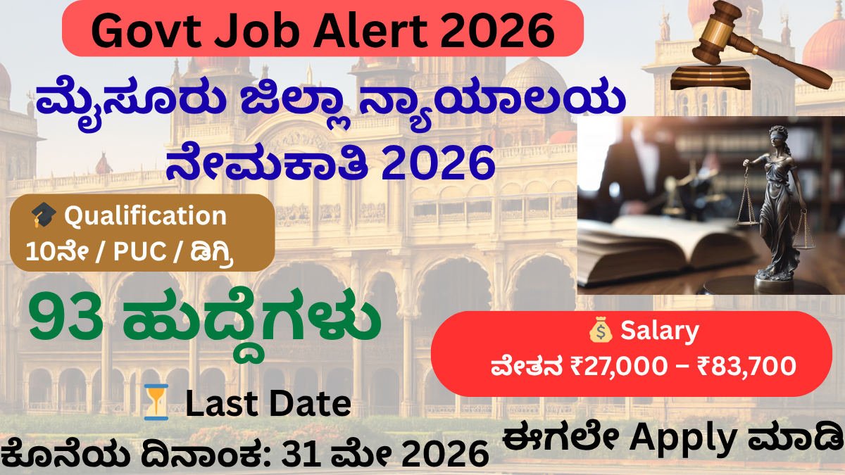 Mysuru District Court Recruitment 2026 93 posts apply online last date 31 May 2026