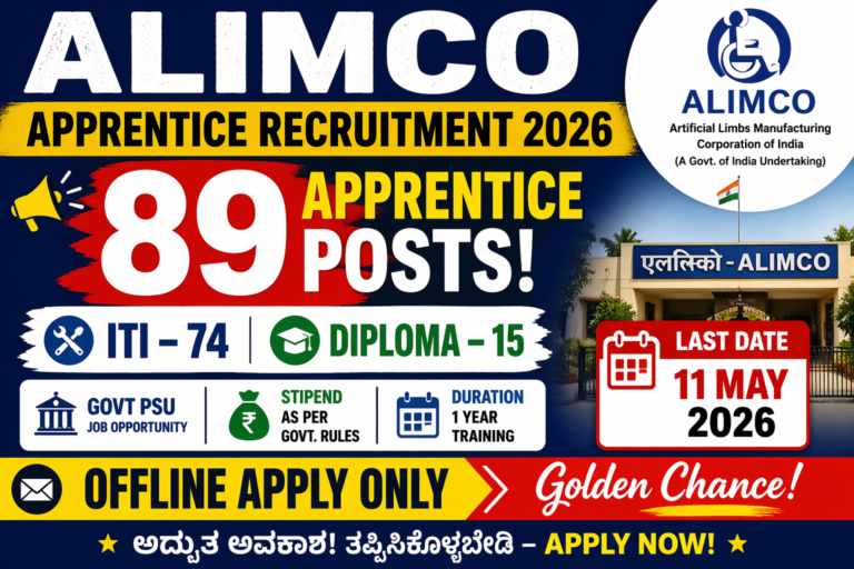 ALIMCO Apprentice Recruitment 2026 89 ITI Diploma Apprentice Posts Offline Apply Last Date 11 May 2026