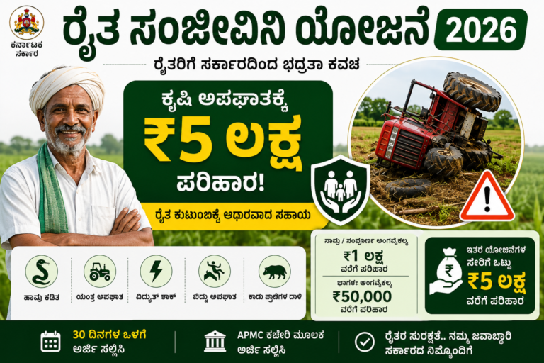 Raitha Sanjeevini Yojana 2026 – ಕೃಷಿ ಅಪಘಾತಕ್ಕೆ ₹5 ಲಕ್ಷದವರೆಗೆ ಪರಿಹಾರ ಯೋಜನೆ